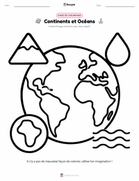 Page de coloriage Continents et Océans pour les enfants