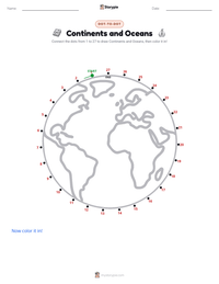 Continents and Oceans printable worksheet preview