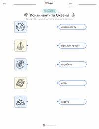 Континенти та океани роздруківка для дітей