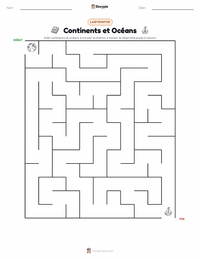 Aperçu de la feuille de travail imprimable Continents et Océans