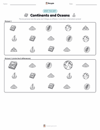 Continents and Oceans printable worksheet preview