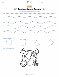 Continents and Oceans printable worksheet preview