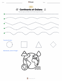 Aperçu de la feuille de travail imprimable Continents et Océans
