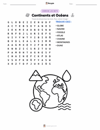 Aperçu de la feuille de travail imprimable Continents et Océans