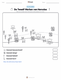 De Twaalf Werken van Hercules afdrukbare werkblad voorbeeld