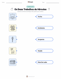 Folha de atividades imprimível Os Doze Trabalhos de Hércules para crianças