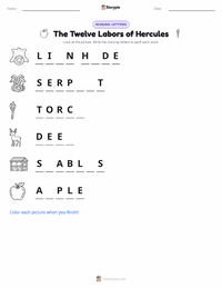 The Twelve Labors of Hercules printable worksheet preview