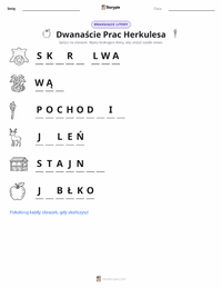 Podgląd drukowalnego arkusza ćwiczeń Dwanaście prac Heraklesa