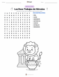 Vista previa de la hoja de trabajo imprimible de Los Doce Trabajos de Hércules