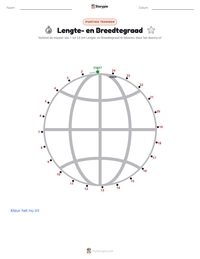 Lengte- en breedtegraad afdrukbare werkblad voorbeeld