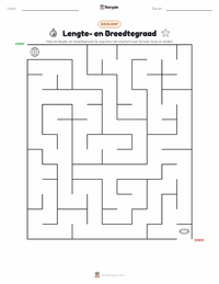 Lengte- en breedtegraad afdrukbare werkblad voorbeeld