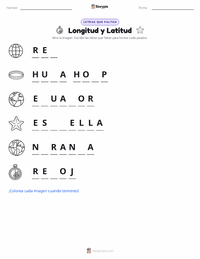 Vista previa de la hoja de trabajo imprimible de Longitud y Latitud
