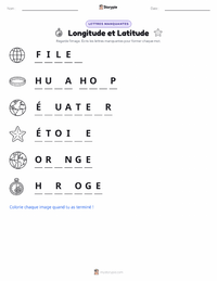 Aperçu de la feuille de travail imprimable Longitude et Latitude