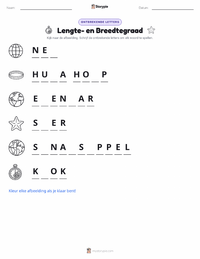 Lengte- en breedtegraad afdrukbare werkblad voorbeeld