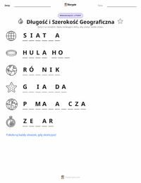 Podgląd drukowalnego arkusza ćwiczeń Długość i szerokość geograficzna