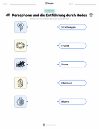 Persephone und die Entführung durch Hades druckbare Arbeitsblatt Vorschau