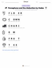 Persephone and the Abduction by Hades printable worksheet preview