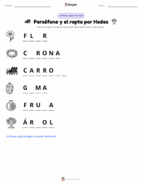 Vista previa de la hoja de trabajo imprimible de Perséfone y el Rapto de Hades