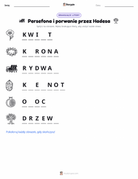 Podgląd drukowalnego arkusza ćwiczeń Persefona i porwanie przez Hadesa