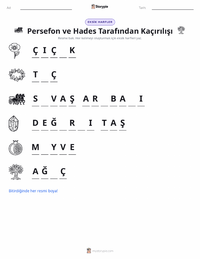 Persephone ve Hades Tarafından Kaçırılışı yazdırılabilir çalışma sayfası önizlemesi