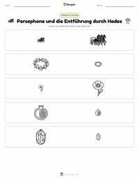 Persephone und die Entführung durch Hades druckbare Arbeitsblatt Vorschau