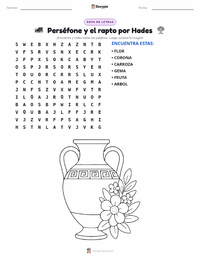 Vista previa de la hoja de trabajo imprimible de Perséfone y el Rapto de Hades