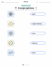 Drukowalny arkusz ćwiczeń Energia jądrowa dla dzieci
