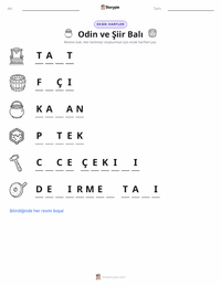 Odin ve Şiir Balı yazdırılabilir çalışma sayfası önizlemesi