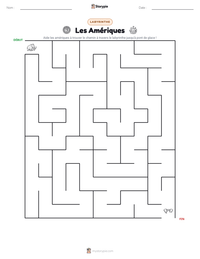 Aperçu de la feuille de travail imprimable Les Amériques