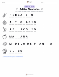 Vista previa de la hoja de trabajo imprimible de Órbitas Planetarias
