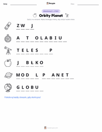 Podgląd drukowalnego arkusza ćwiczeń Orbity planetarne