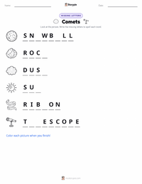 Comets printable worksheet preview