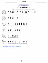 Aperçu de la feuille de travail imprimable Comètes
