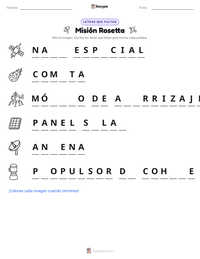 Vista previa de la hoja de trabajo imprimible de Misión Rosetta