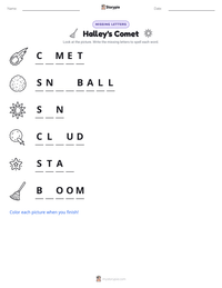 Halley's Comet printable worksheet preview