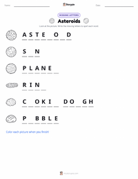 Asteroids printable worksheet preview