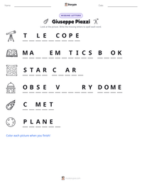 Giuseppe Piazzi printable worksheet preview