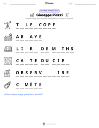 Aperçu de la feuille de travail imprimable Giuseppe Piazzi
