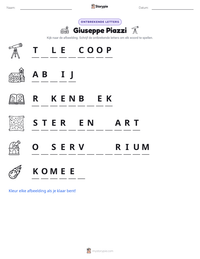 Giuseppe Piazzi afdrukbare werkblad voorbeeld