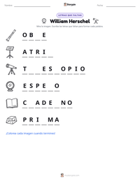 Vista previa de la hoja de trabajo imprimible de William Herschel