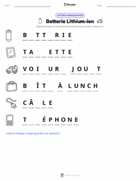 Aperçu de la feuille de travail imprimable Batterie lithium-ion