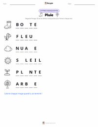 Aperçu de la feuille de travail imprimable Pluie