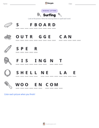 Surfing printable worksheet preview