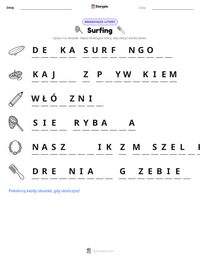 Podgląd drukowalnego arkusza ćwiczeń Surfing