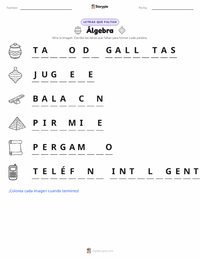 Vista previa de la hoja de trabajo imprimible de Álgebra
