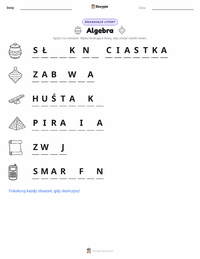 Podgląd drukowalnego arkusza ćwiczeń Algebra