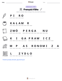 Podgląd drukowalnego arkusza ćwiczeń François Viète