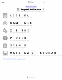Podgląd drukowalnego arkusza ćwiczeń Kalkulator