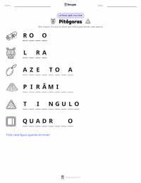 Prévia da folha de atividades imprimível Pitágoras