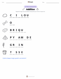 Aperçu de la feuille de travail imprimable Addition